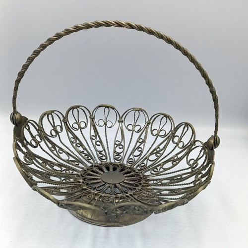 Vintage wirework fondue bowl used with handle