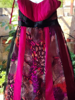 Strapless cocktail dress Provetto L like new, multicolor with black satin ribbon