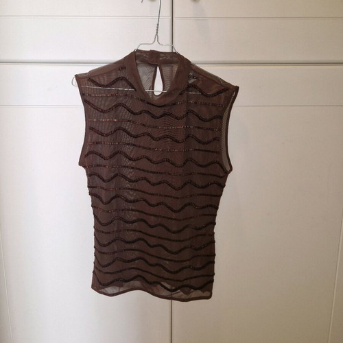 Lucifer blouse used, sleeveless, size Large, brown with beads