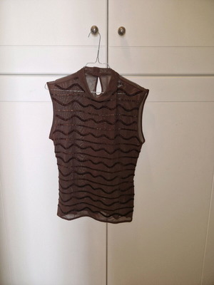 Lucifer blouse used, sleeveless, size Large, brown with beads