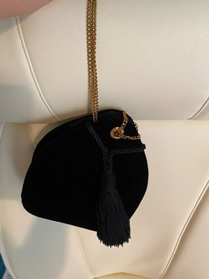 Velvet evening shoulder bag black and gold new