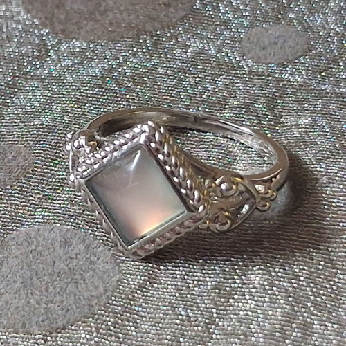 Moonstone ring new, square shape, silver-plated metal