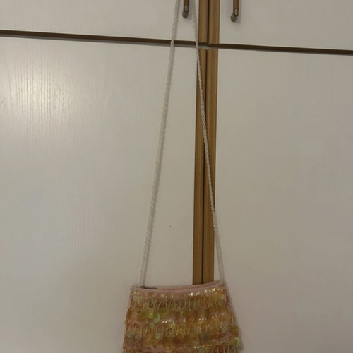 Shoulder bag used, beige and gold, spacious and comfortable