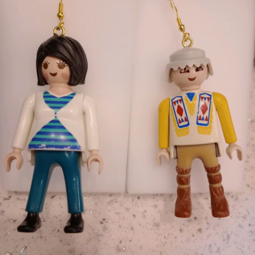 Playmobil Hand Made Earrings!! The pregnant mom and the Impatient Dad!!!!