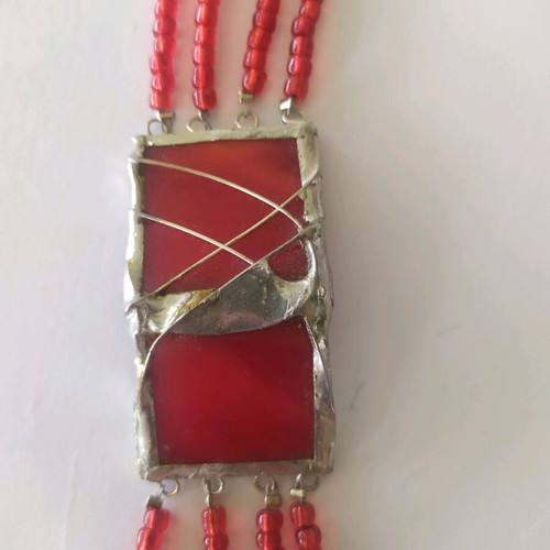 Handmade bracelet like new with red glass and vintage clasp