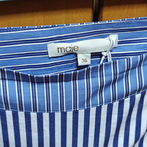 Maje asymmetric striped skirt, size 36, blue and white