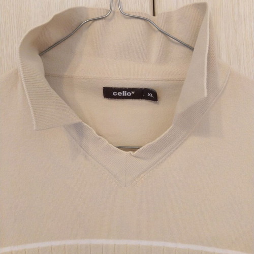 Celio Polo T-shirt XL like new, cream and white, cotton