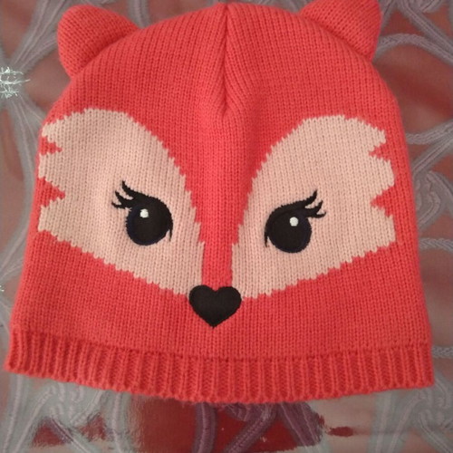 Fox hat for girls like new, pink coral, size XS for ages 3-5