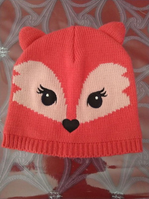 Fox hat for girls like new, pink coral, size XS for ages 3-5
