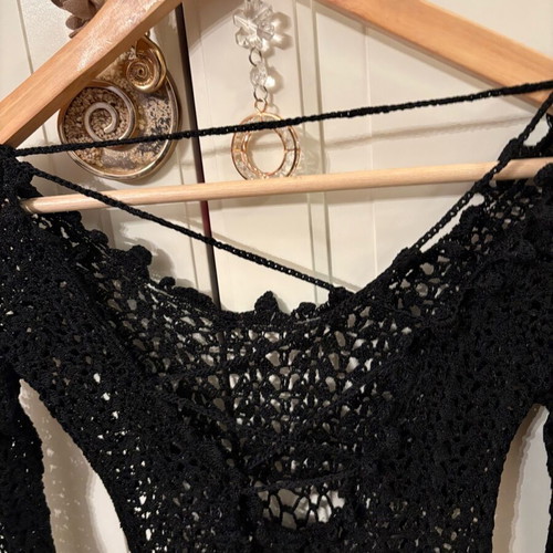 Crochet black top S like new with flare bottom sleeves