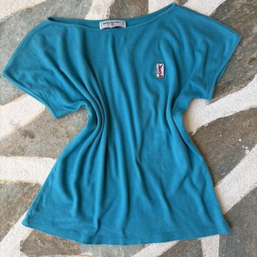 Yves Saint Laurent YSL vintage cotton top like new, teal turquoise