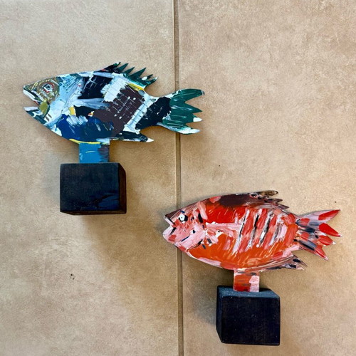 Painted fish table and wall decor Apostolos Lavdas like new