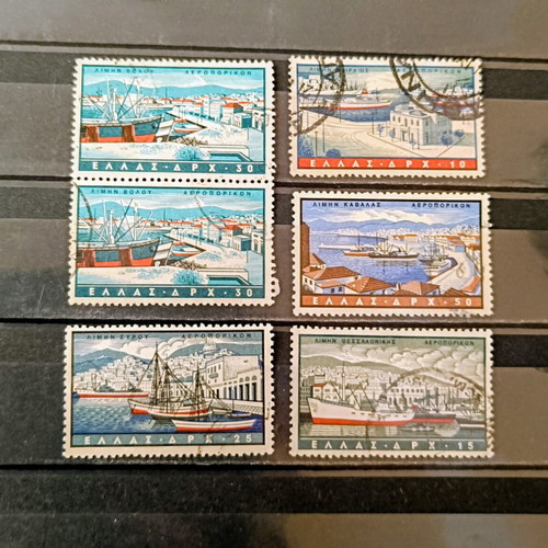 Airmail stamps used, lot of 6, Greece 1958