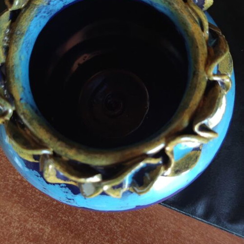 Handmade clay vase like new, height 12 cm, diameter 10 cm