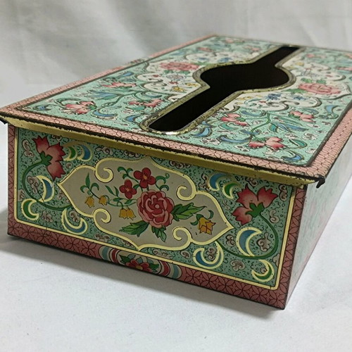 Vintage metal tissue box holder used