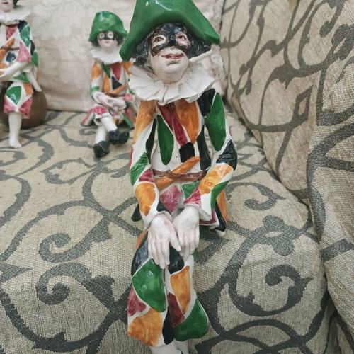 Vintage Italian Harlequin Figures set of 3, handmade porcelain