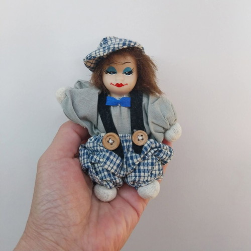 Miniature Clown Doll with Ceramic Face like new