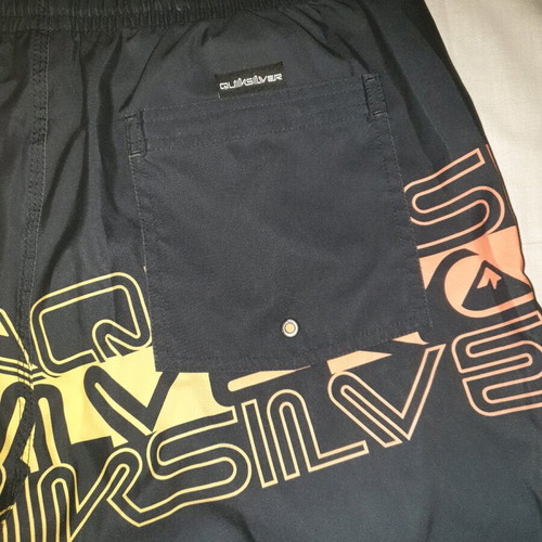 Quiksilver men's swim shorts new, size XL, black with orange-yellow print