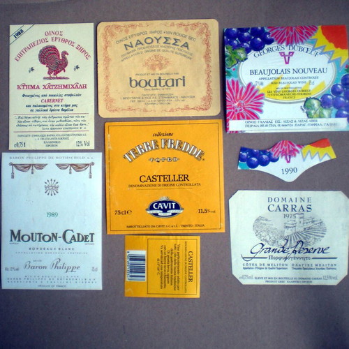 Wine labels used, set of 6 from 70s to early 90s