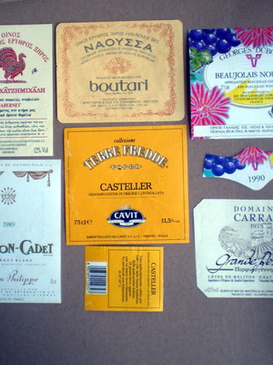 Wine labels used, set of 6 from 70s to early 90s