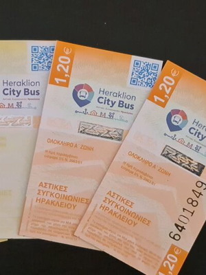 Heraklion City Bus Tickets pack of 4, 2 regular and 2 student, new