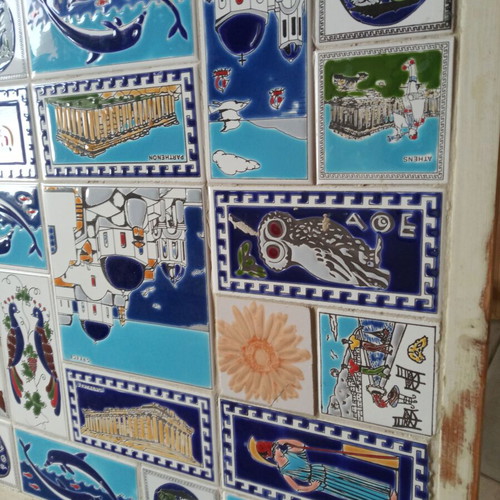 Ceramics Tall Table 45x45 like new with old ceramic tiles and recycled wood