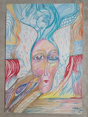 Surreal painting NERO made to order on cardboard 50x35 cm