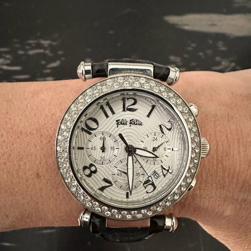 Folli Follie women's watch used with chronograph and black leather strap
