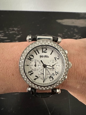 Folli Follie women's watch used with chronograph and black leather strap