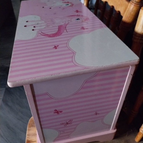 Wooden unicorn toy box with defect