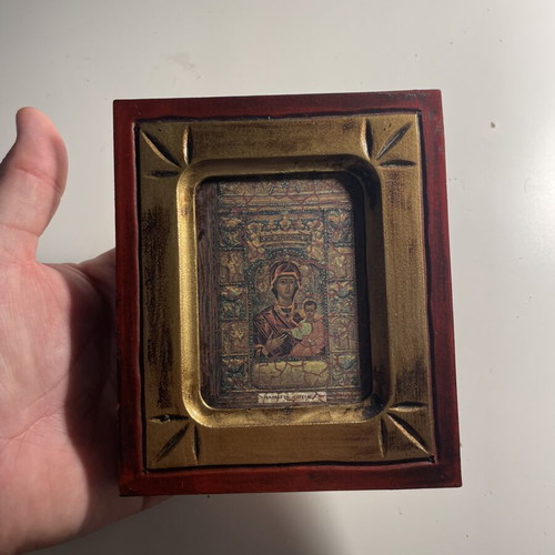 Wooden Icon of Panagia with Certificate of Authenticity handmade frame