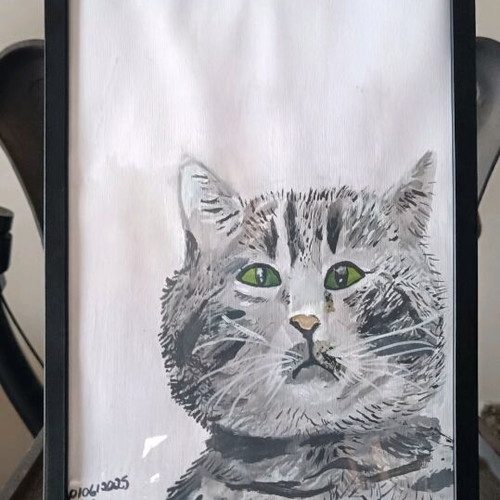 Signed artwork new, gray cat