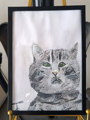 Signed artwork new, gray cat