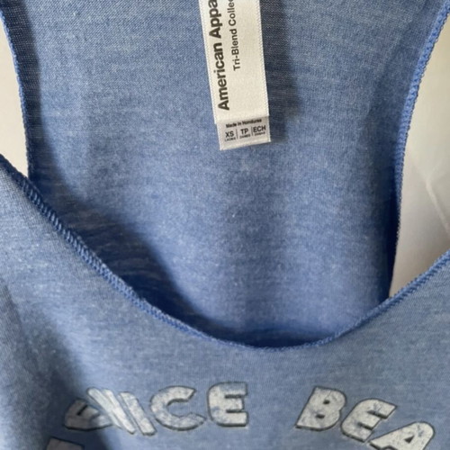 American Apparel tank top with Venice Beach roller skate print, new, blue, XS