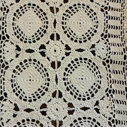 Vintage handmade crochet table runner white, new