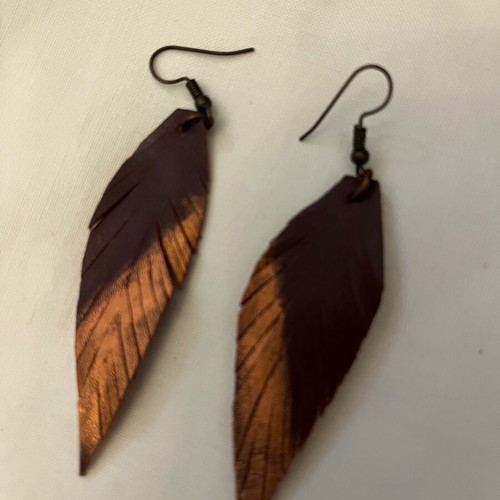 Leather earrings like new with gold color coating