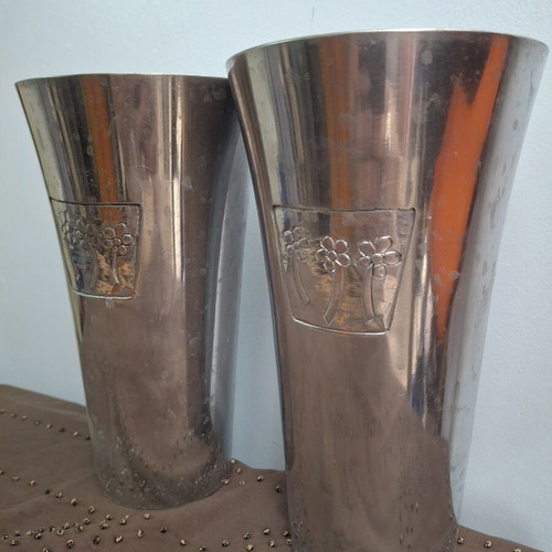 Metal floral imprint vases used, two large 1990s