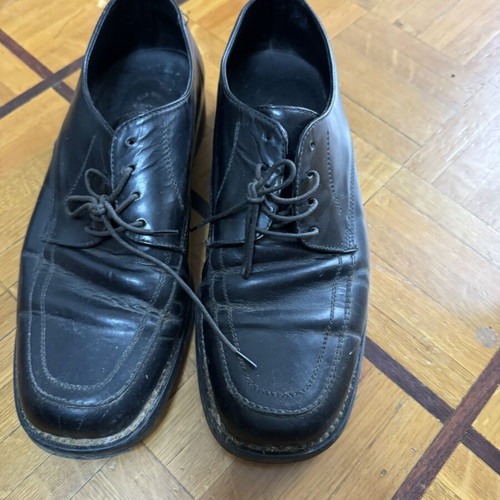 Vintage leather shoes used, black, size 41.5-42, derby loafers