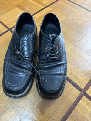 Vintage leather shoes used, black, size 41.5-42, derby loafers