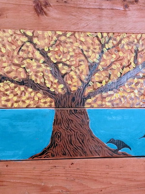 Plastic tree on wood like new 50×48cm