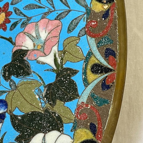 Japanese Meiji era cloisonné plate used, enamel on copper
