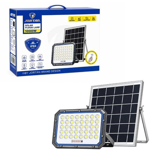 JORTAN Solar LED Floodlight 1000W with Photovoltaic Panel and Remote
