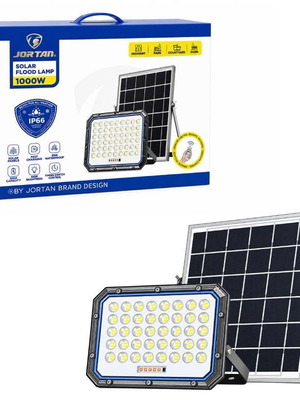 JORTAN Solar LED Floodlight 1000W with Photovoltaic Panel and Remote