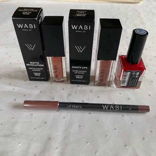 WABI makeup set new with 4 lip products and nail polish