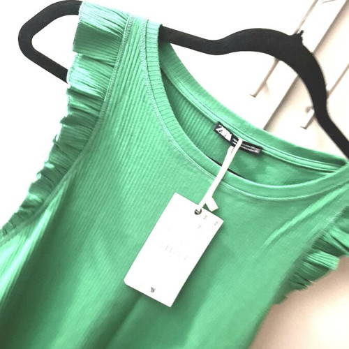 Zara green cotton midi dress with stripes