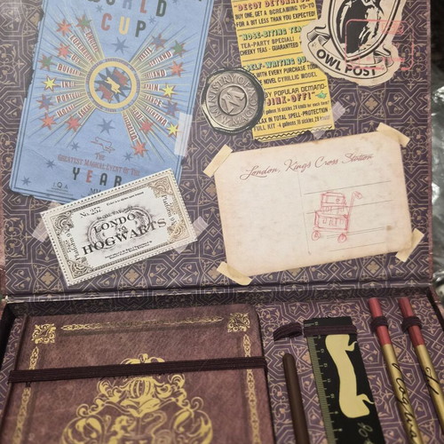 Harry Potter Keepsake Box stationery set used, includes A5 notebook and themed pens