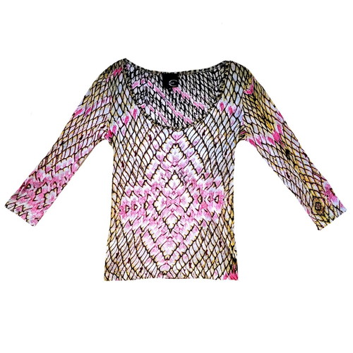 Just Cavalli vintage Y2K reptile print cotton mesh top, pink multicolor