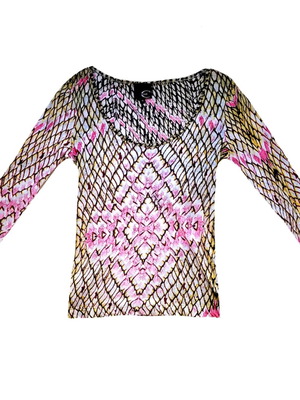Just Cavalli vintage Y2K reptile print cotton mesh top, pink multicolor