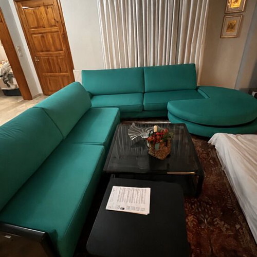 Corner sofa and coffee table used, dimensions 330x240 cm