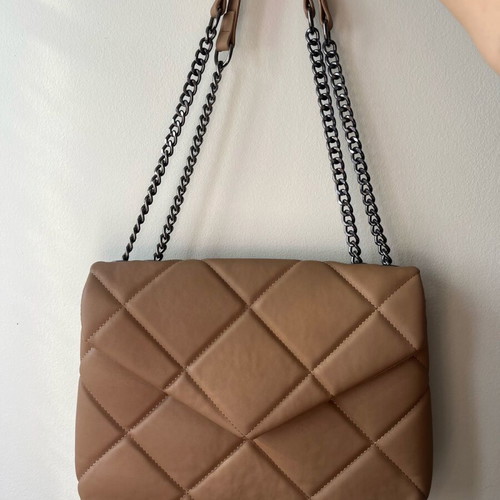 Zara shoulder bag new, beige, with button and large capacity